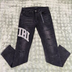 AMIRI Black Distressed Straight Jeans